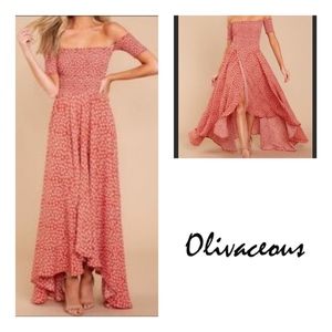 Olivaceous Red Smocked Dress